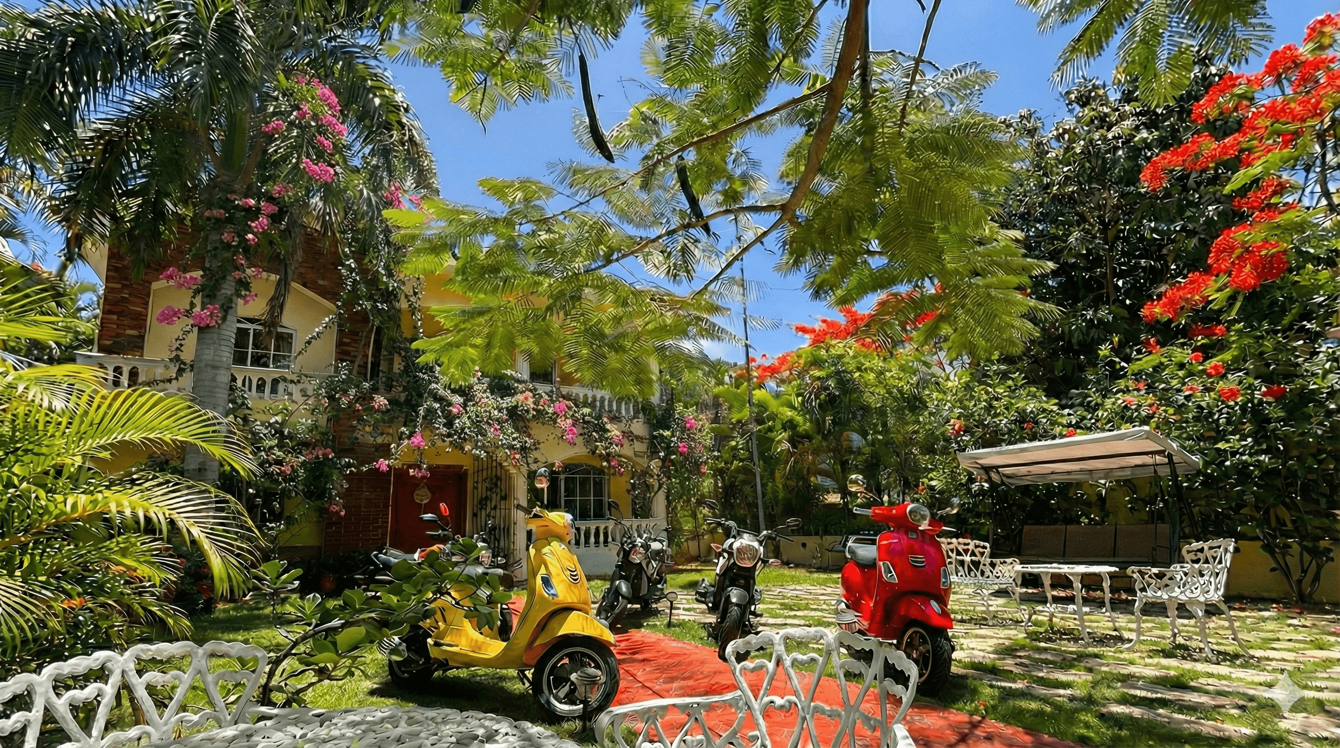 Lush tropical garden of a guest house